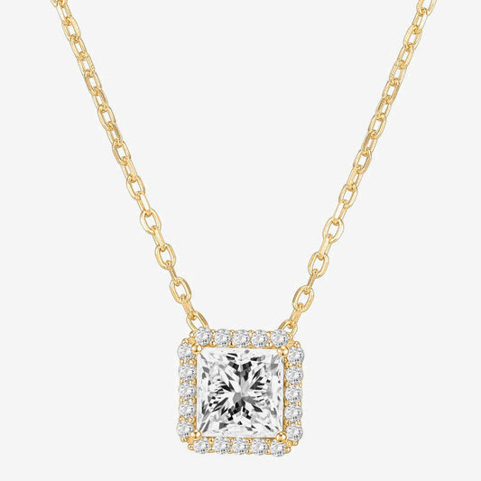 Princess Cut Halo Necklace